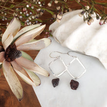 Load image into Gallery viewer, Hammered Geometric Earrings | Raw Garnet | Sterling Silver