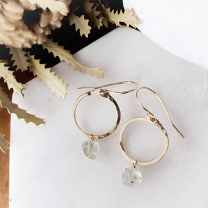 Gold Circle Earrings | Green Amethyst | 14k Gold Fill