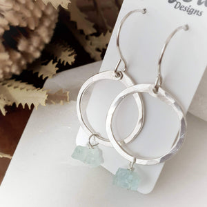 Drop Circle Earrings | Aquamarine | Sterling Silver