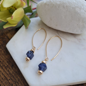 Raw Crystal Earrings | Sapphire | 14k Gold Fill