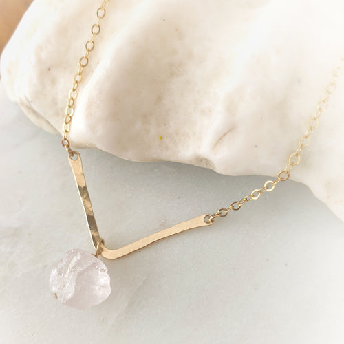 V Necklace | Rose Quartz | 14k Gold Fill