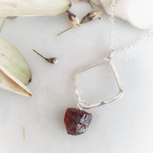 Load image into Gallery viewer, Hammered Geometric Necklace | Raw Garnet | Sterling Silver