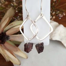 Load image into Gallery viewer, Hammered Geometric Earrings | Raw Garnet | Sterling Silver