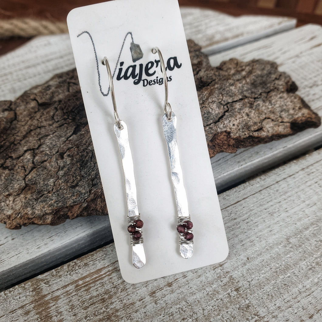 Crystal Bar Earrings | Sterling Silver | Garnet