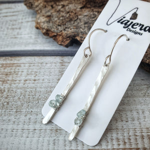 Crystal Bar Earrings | Sterling Silver | Aquamarine