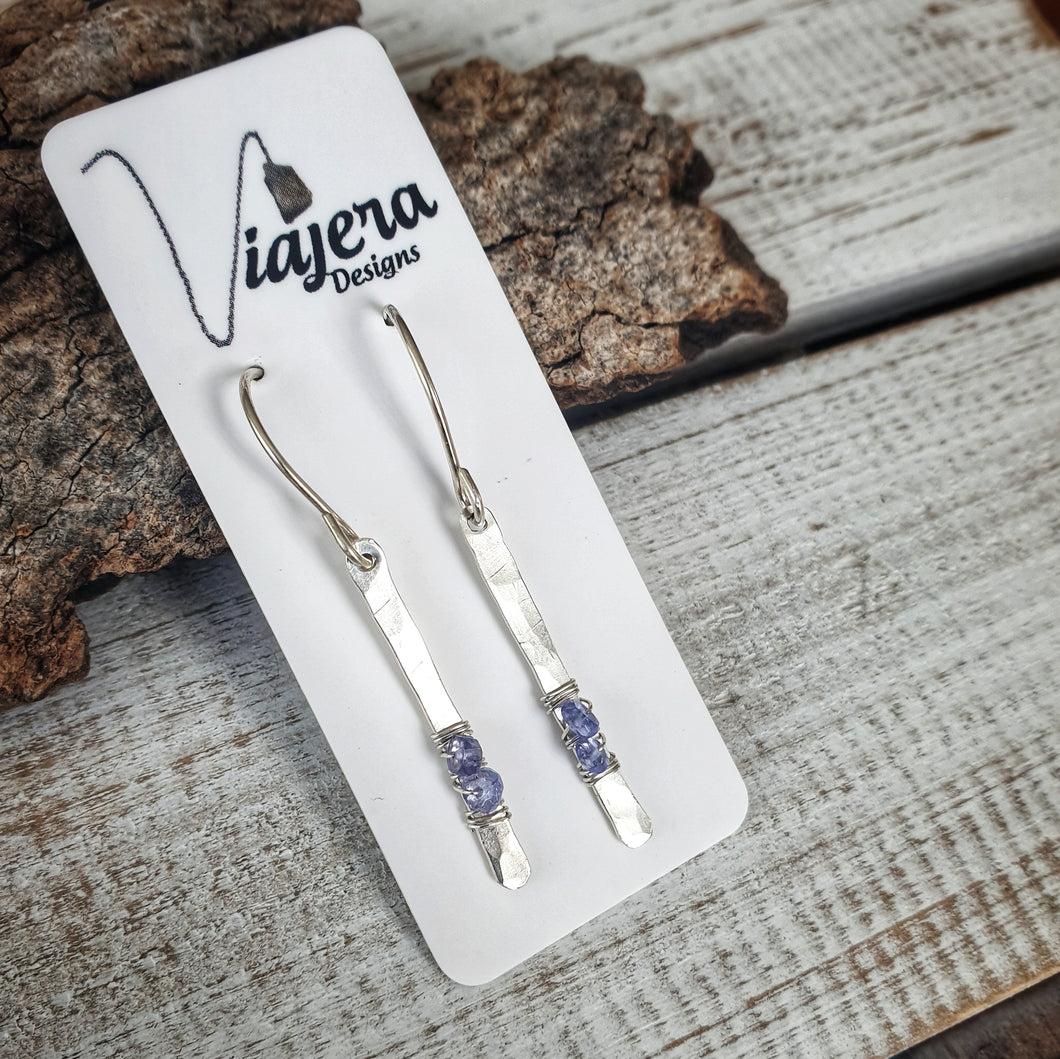 Crystal Bar Earrings | Sterling Silver | Tanzanite