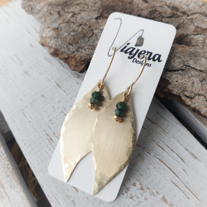 Botanical Leaf Earrings | Emerald | Gold Fill | Brass