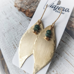 Botanical Leaf Earrings | Emerald | Gold Fill | Brass