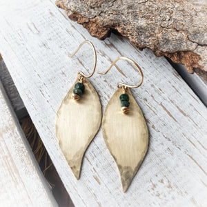 Botanical Leaf Earrings | Emerald | Gold Fill | Brass