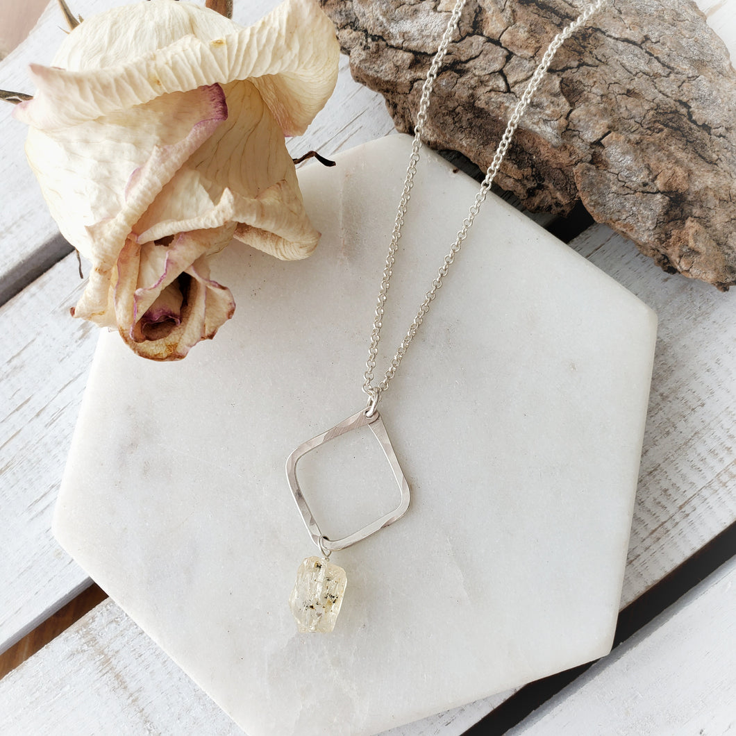 Hammered Geometric Necklace | Raw Topaz | Sterling Silver