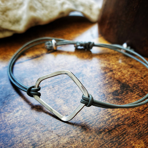Grey Leather Bracelet | Sterling Silver