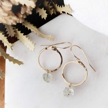Load image into Gallery viewer, Gold Circle Earrings | Green Amethyst | 14k Gold Fill